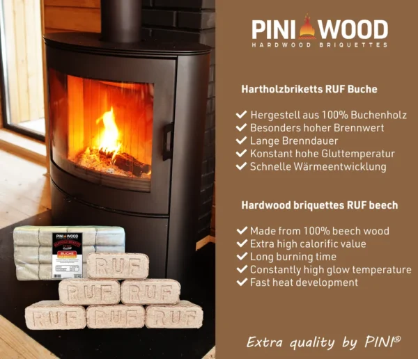 PINI 30 kg Holzbriketts 100% Buche Hartholzbriketts – Bild 4