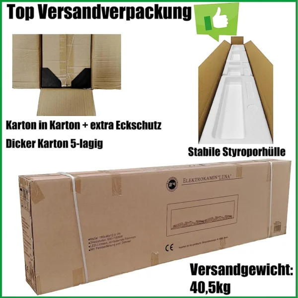 LED Wandkamin Elektrischer Kamin Elektrokamin Kaminofen Luna Heizung 180cm – Bild 2