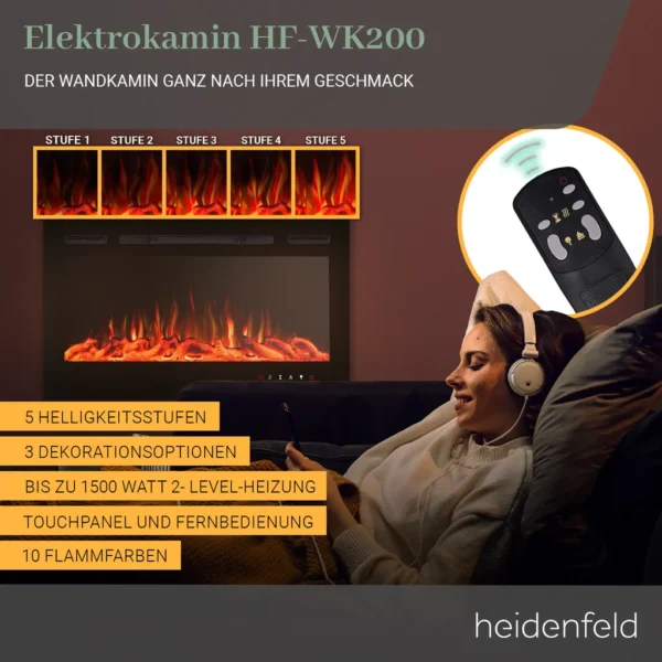 Heidenfeld Elektrokamin HF-WK200, 10 auswählbare LED-Farben – Bild 5