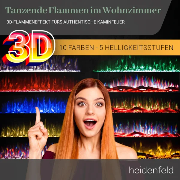 Heidenfeld Elektrokamin HF-WK200, 10 auswählbare LED-Farben – Bild 2