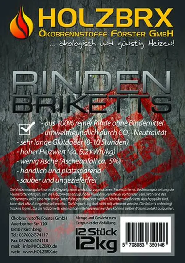 RUF Rindenbriketts Gluthalter Nachtwächter Holzbriketts, 84 x 12kg Briketts, 1000kg Palette – Bild 3