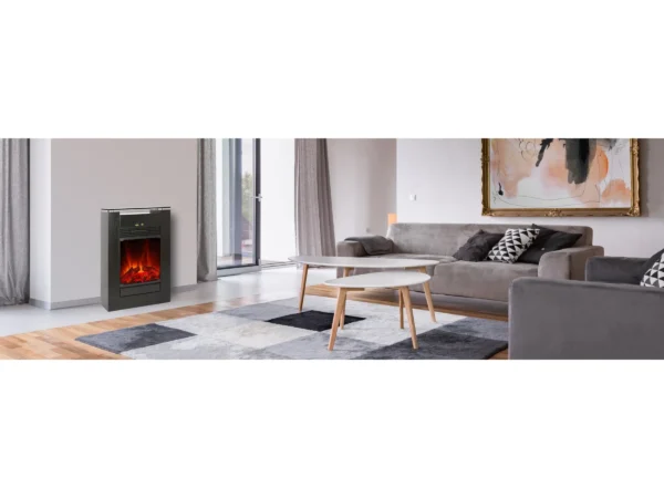 EL Fuego Elektrokamin Tessin Schwarz mit Heizung dimmbar 1,8 kW – Bild 10