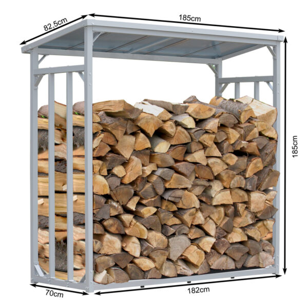 ALUMINIUM Kaminholzregal XXL 185 x 70 x 185 cm Garten Kaminholzunterstand 2,3 m³ Kaminholzlager Stapelhilfe Aussen – Bild 5