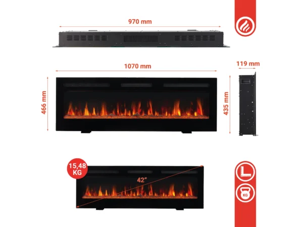 Kaminio Elektrokamin Marlon 3in1 Kamin Heizung 3D-Flammeneffekt 12 Flammen 42" – Bild 11