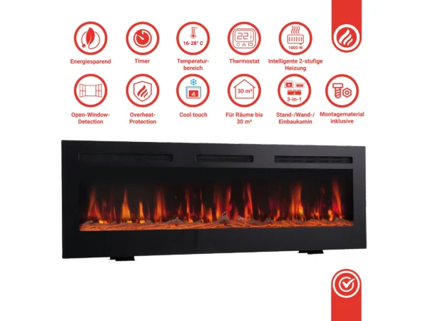 Kaminio Elektrokamin Marlon 3in1 Kamin Heizung 3D-Flammeneffekt 12 Flammen 42" – Bild 4
