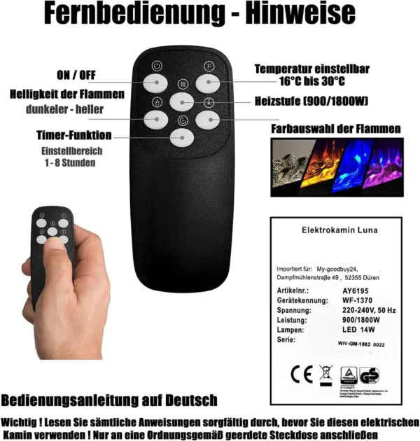 Elektrokamin Wandkamin mit LED Flammensimulation - Farbwechsel - inkl – Bild 8