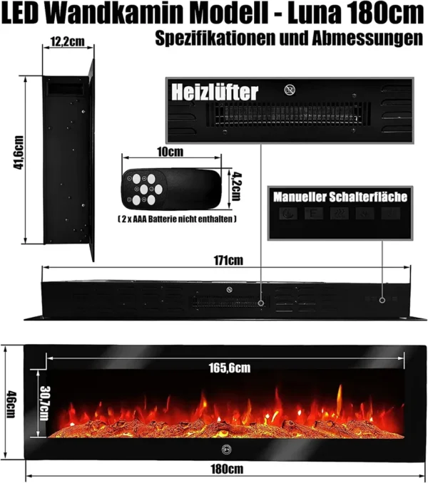 Elektrokamin Wandkamin mit LED Flammensimulation - Farbwechsel - inkl – Bild 9