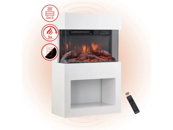 Kaminio Elektrokamin Henri Kaminofen Heizung 3D-Flammeneffekt Holzfach Weiß – Bild 2