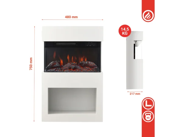 Kaminio Elektrokamin Henri Kaminofen Heizung 3D-Flammeneffekt Holzfach Weiß – Bild 6