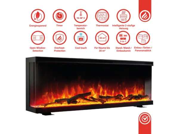 Kaminio Elektrokamin LEA 3in1 Kamin Panorama Heizung 3D-Effekt 12 Flammen 42" – Bild 12
