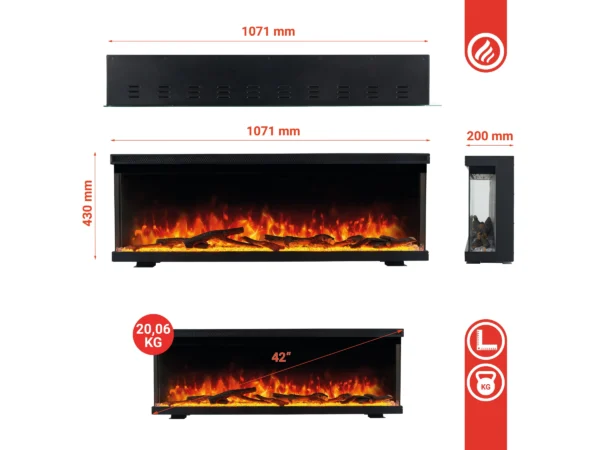 Kaminio Elektrokamin LEA 3in1 Kamin Panorama Heizung 3D-Effekt 12 Flammen 42" – Bild 7