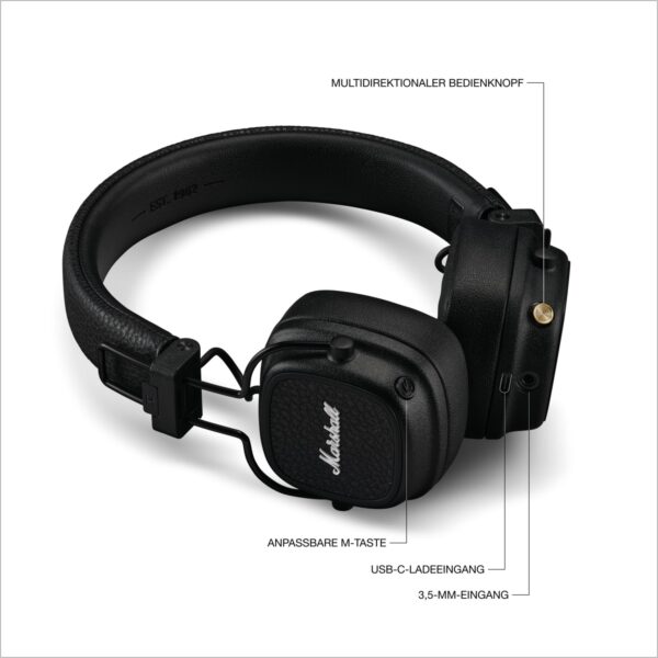 Marshall Major V kabelloser On-Ear Kopfhörer schwarz – Bild 2