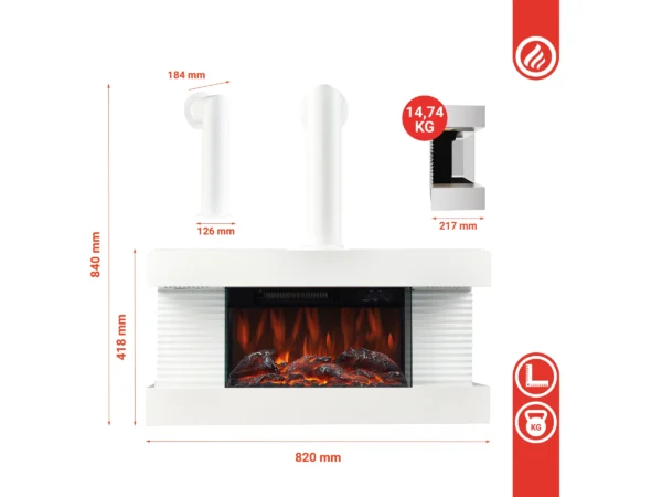 Kaminio Elektrokamin Liz Wandkamin Heizung 3D-Flammeneffekt Ambilight Rohr Weiß – Bild 6