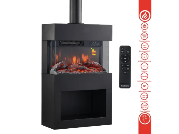 Kaminio Elektrokamin Henri Kaminofen Heizung 3D-Flammeneffekt Rohr Schwarz – Bild 5