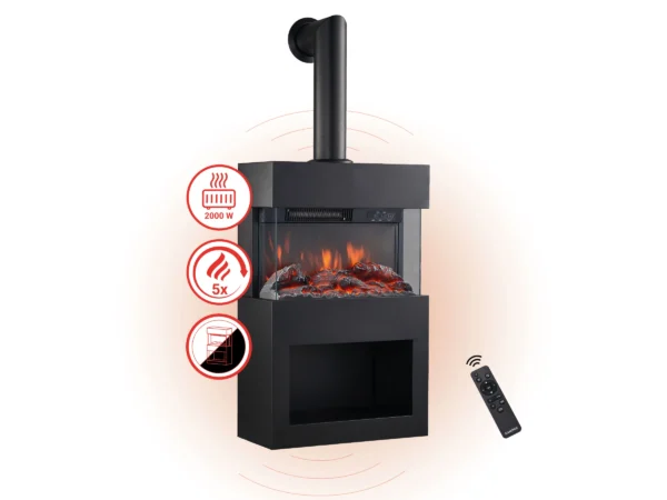 Kaminio Elektrokamin Henri Kaminofen Heizung 3D-Flammeneffekt Rohr Schwarz – Bild 10
