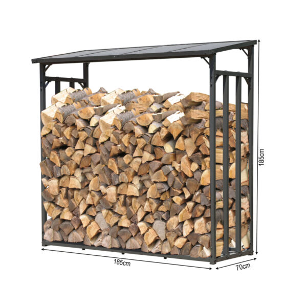 Metall Kaminholzregal Anthrazit XXL 185 x 70 x 185 cm Garten Kaminholzunterstand 2,3 m³ Kaminholzlager Stapelhilfe Aussen – Bild 2