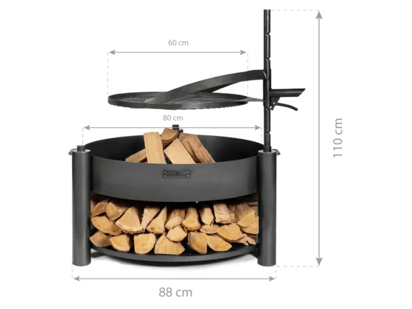 CookKing Feuerschale Stahl Montana X Inkl. Holzlager Ø 88 cm x 110 cm Schwarz – Bild 3