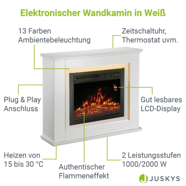 Juskys Elektrischer Kamin rechteckig weiß (51202) – Bild 13